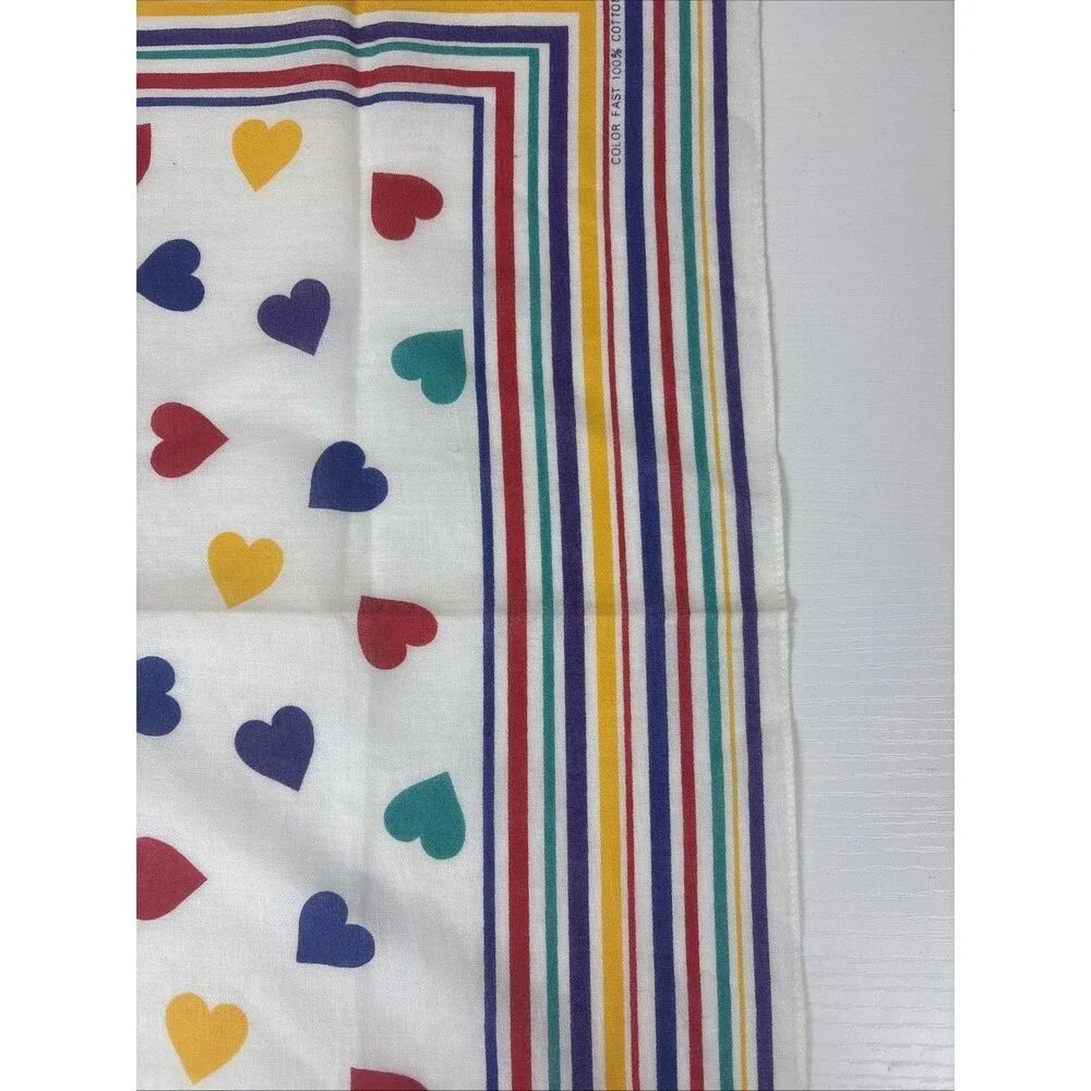 Vintage 80s/90s Hankerchief Hearts/Bright Colors Fast Color RN50811 Made Japan